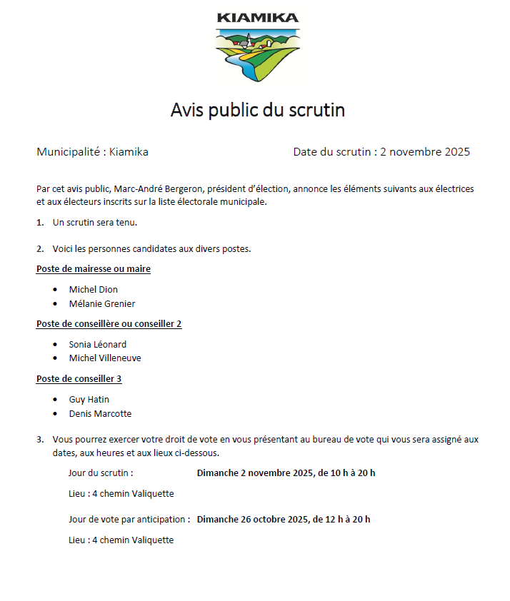 Avis Public scrutin 1
