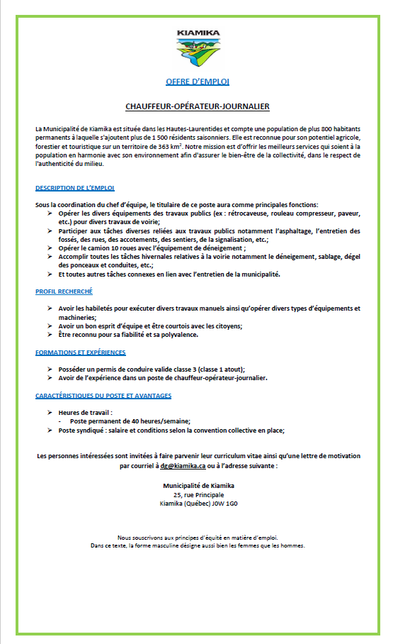 Chauffeur opérateur journalier 2025