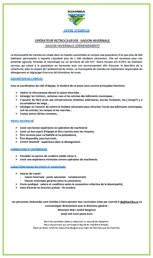 Opérateur rétrocaveuse saison hivernal 2025