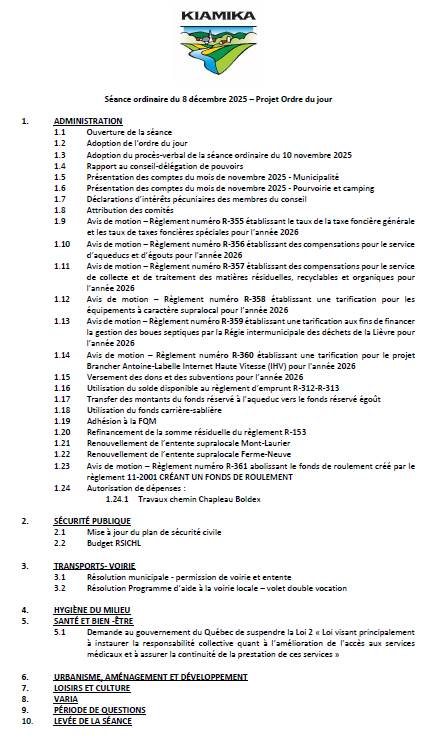 Projet ordre du jour décembre 2025