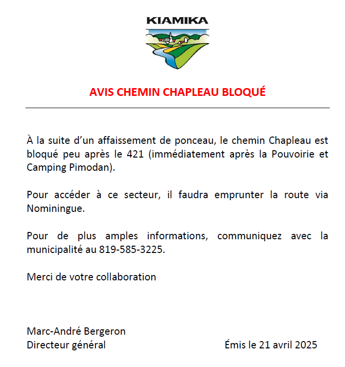 chemin chapleau avril 2025